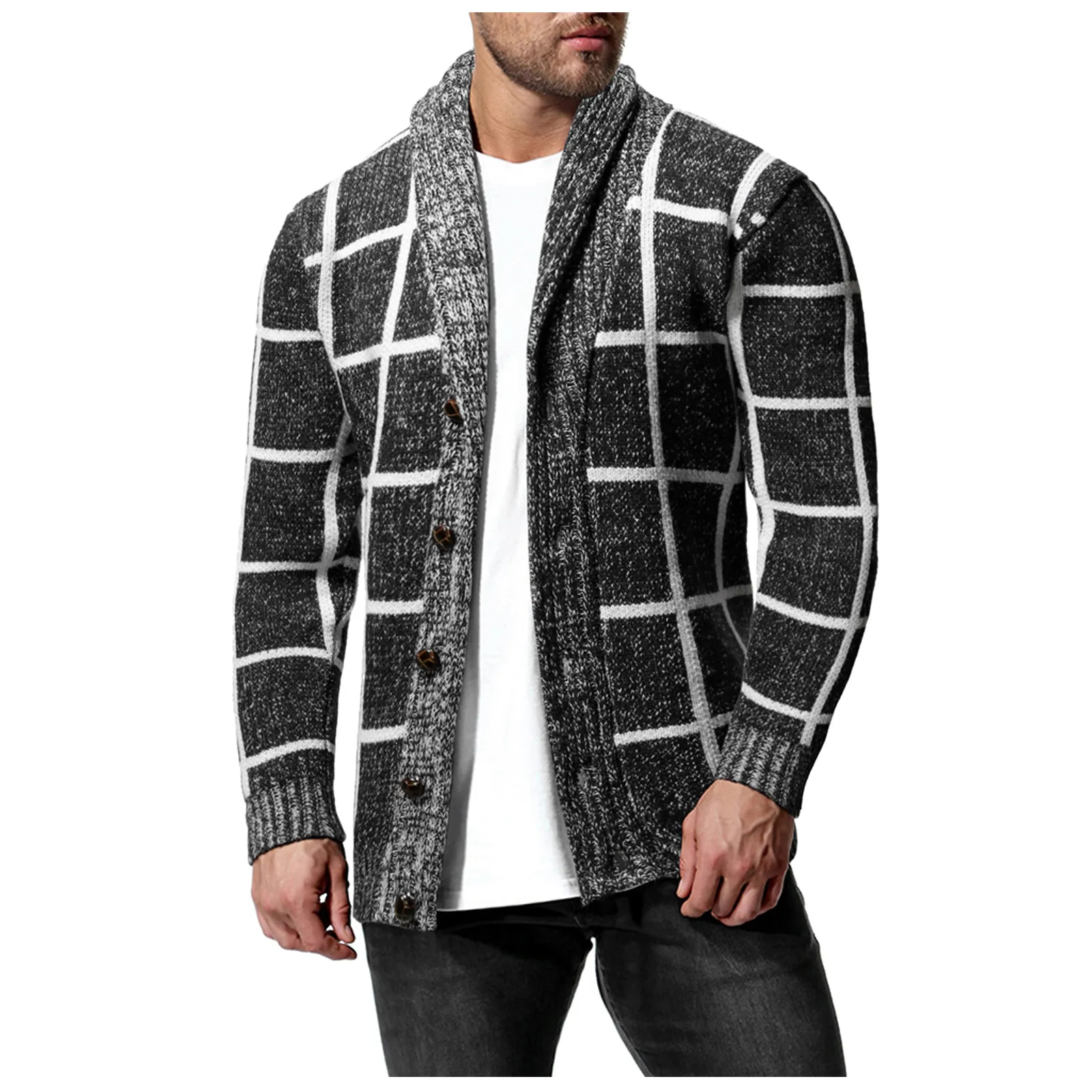 Autumn Winter Men's Casual Plaid Print Long Sleeve Single Breasted Tops Sweater Fashion Comfortable Cardigan кофта мужская 2