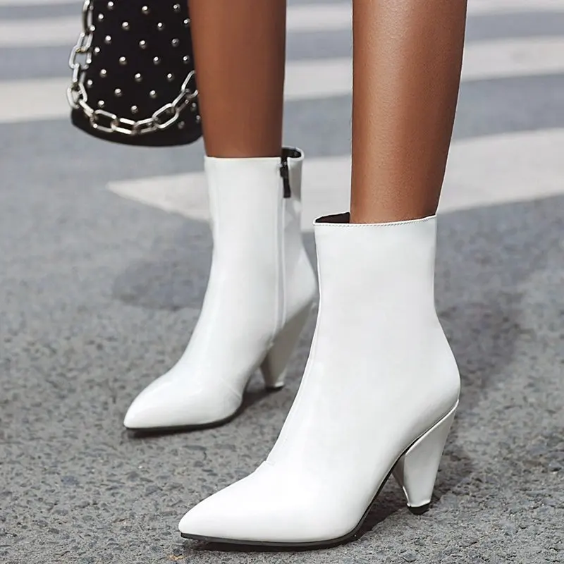 FITWEE Plus Size 35-47 Ankle Boots For Women Pointed Toe Zipper Shoes Women Fashion Party Solid Color Sexy Female Footwear