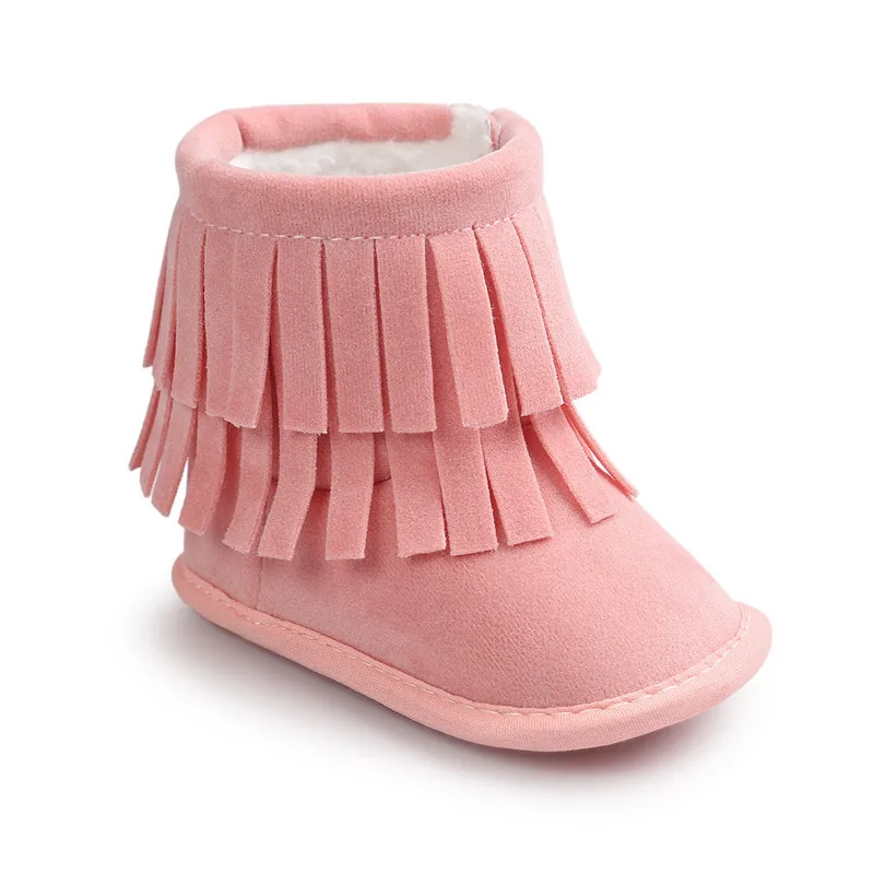 TOPATY,, на возраст от 0 до 18 месяцев, платье для маленьких девочек; ботинки с бахромой; зимние детские носки с застежкой-молнией на мягкой подошве детская обувь для младенцев модные зимние ботинки - Цвет: Pink2