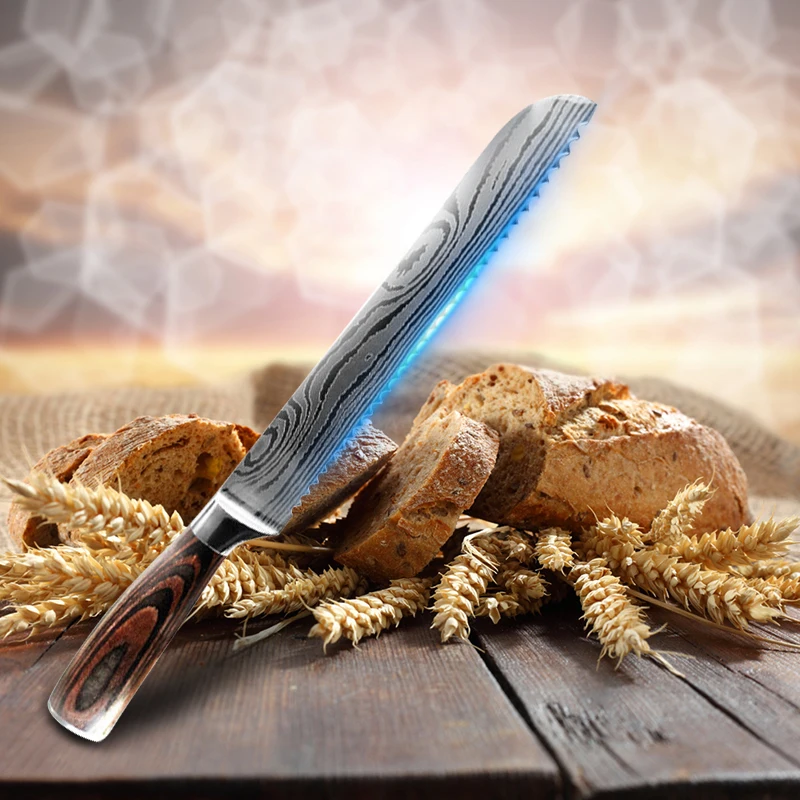 9Pcs Kitchen Knife Set 7CR17 Stainless Steel Laser Damascus Chef Slicing Bread Santoku Meat Cleaver Boning 1 9Pcs Kitchen Knife Set 7CR17 Stainless Steel Laser Damascus Chef Slicing Bread Santoku Meat Cleaver Boning 5