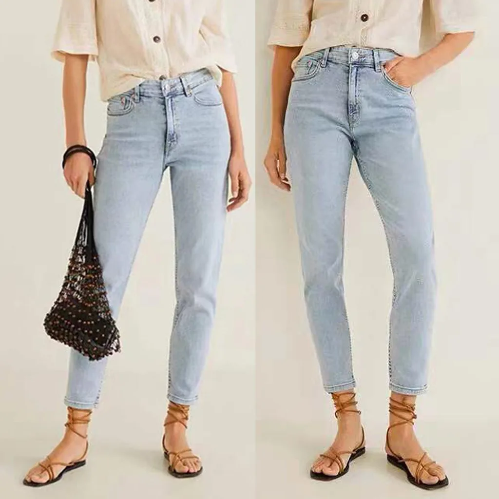 Fashion Jeans Women Denim Pants High Waist Button Pocket Elastic Trousers Jeans Casual Denim Pencil Pant Vaqueros Straight Mujer