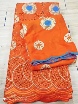 

Orange lace fabric african viole lace 100%cotton embroidery high quality swiss voile lace in switzerland 5+2yards/lot