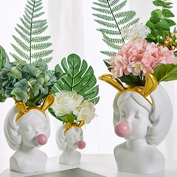 

Nordic Style Flower Plant Pot Blowing Bubbles Succulent Plant Stand Character Statue Flower Vase For Home Art Tabletop Decor