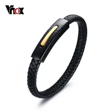 Vnox высокое качество Пояса из натуральной кожи браслет ювелирный бренд черный Нержавеющая сталь для Для женщин/Для мужчин