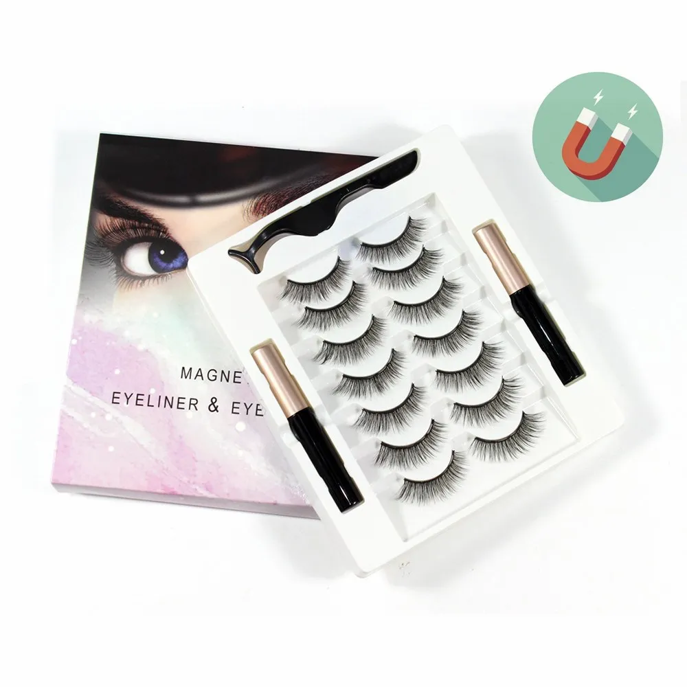 

Waterproof Long Lasting Eyelash Extension Tools Magnet Eyelash Magnetic Liquid Eyeliner&Magnetic False Eyelashes&Tweezer Set