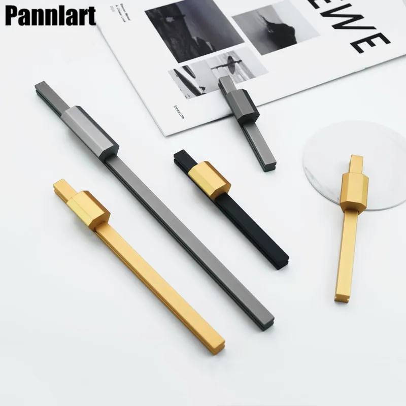 Pannlart 1 шт. современные длинные золотистые черные ручки для шкафа из алюминиевого