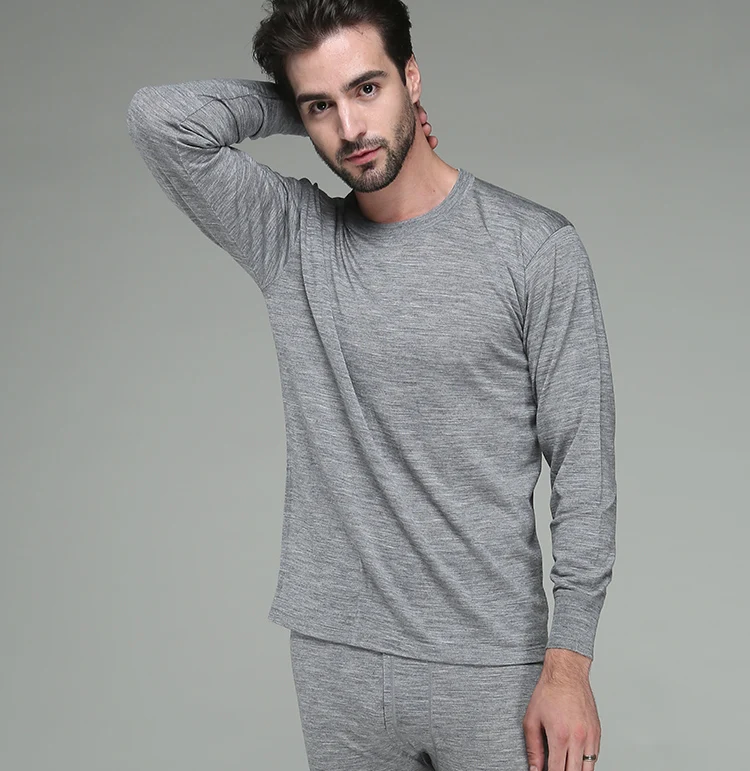 Men's 100% Super soft 17.5micro Merino Wool Thermal Warm Underwear set Breathable Wicking Breathable Tops Pants Set warm long johns Long Johns