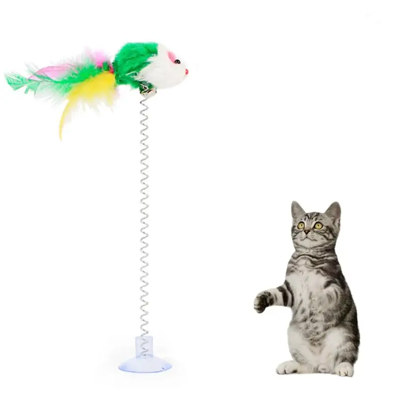 Cat Toy 1pc Funny Interactive Suction Spring Cat Toy Cat Feather Wand Cat Teaser Pet Interactive Supplies Cat Favor Random Color 