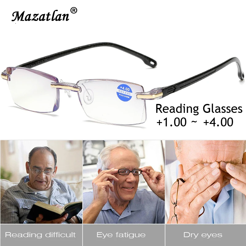 Frameless Reading Glasses Women Men's Transparent Lens Anti-bright Computer Presbyopic Diopter | Аксессуары для одежды