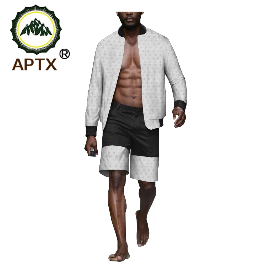 African Jacquard Set for Men APTX Regular Length Jacket+Short Pants Men's Cotton Set TA1916001 African Jacquard Set for Men APTX Regular Length Jacket+Short Pants Men's Cotton Set TA1916001