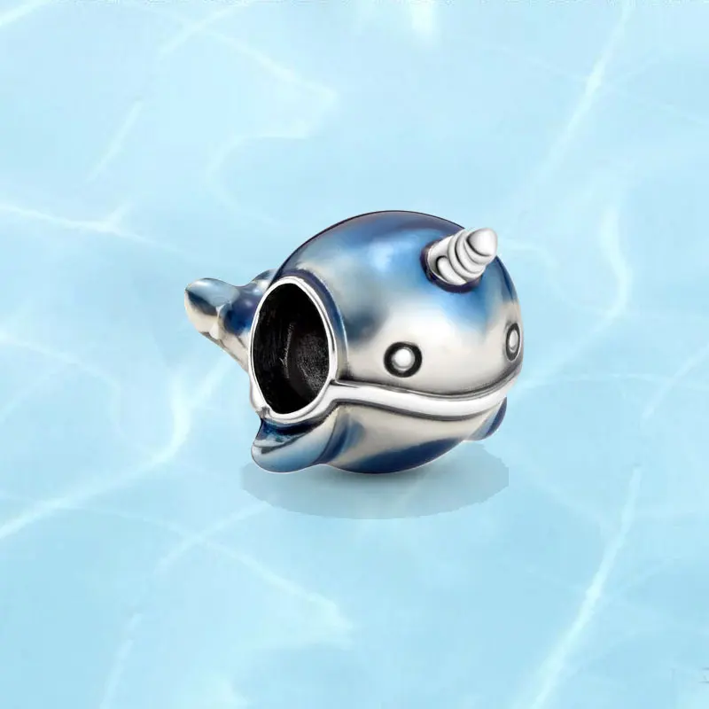 

925 Sterling Silver Shimmering Narwhal Charm Summer New Ocean Series Charm fit Original Pandora Bracelet Jewelry