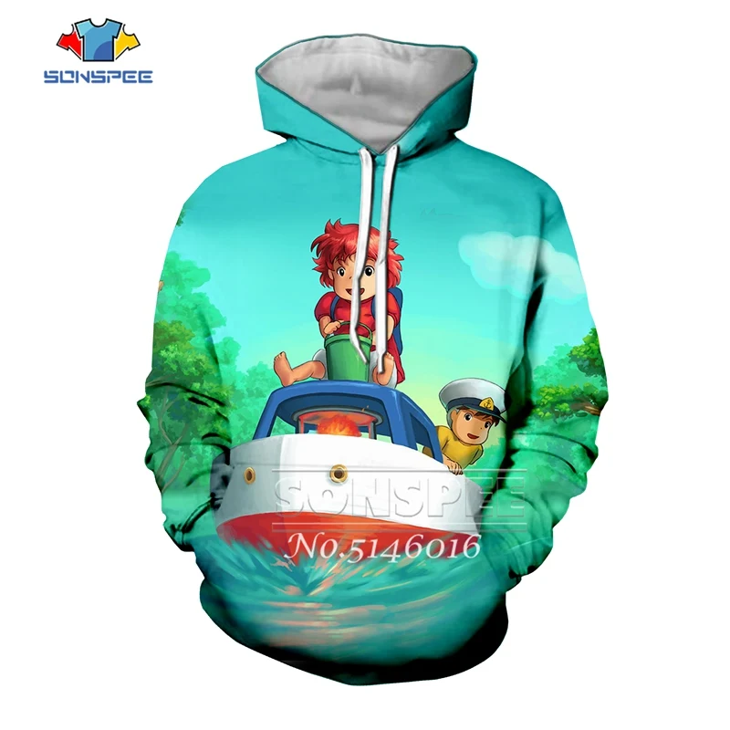 Футболка для мужчин и женщин с 3D принтом аниме Ponyo on the Cliff уличная одежда