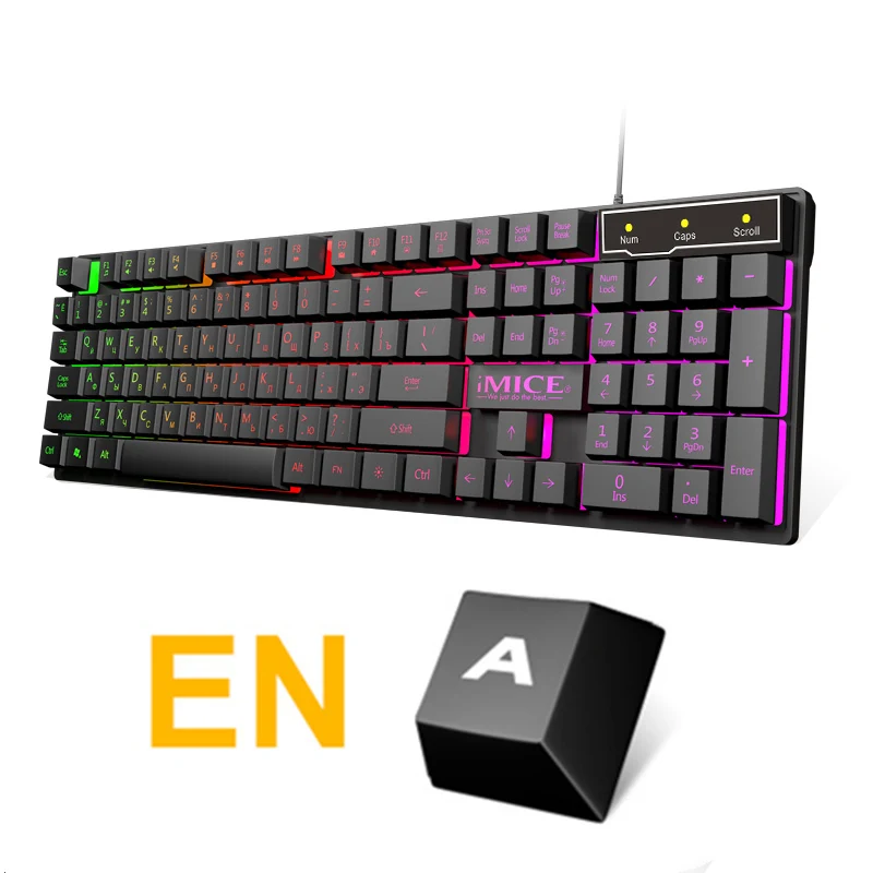 Gaming Keyboard Russian EN Imitation Mechanical Keyboard with Backlight Wired Gamer Keyboard USB Game Keyboards for Computer - Цвет: English