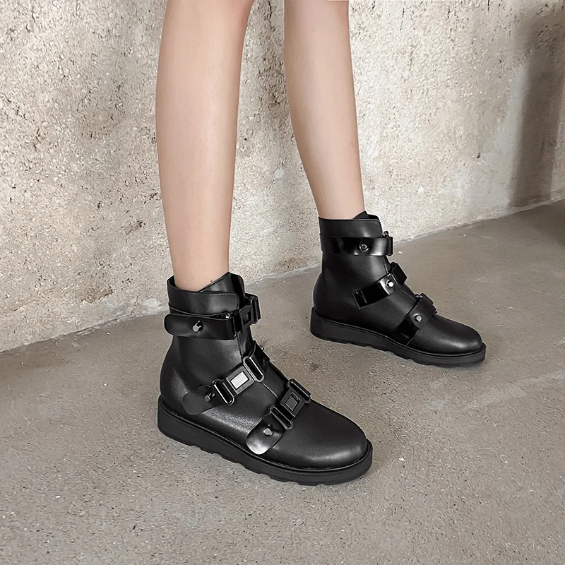

Chunky Platform Women's Ankle Boots 2020 Autumn Winter Punk Style Buckle snow Boots Woman low heels winter boots YMB281