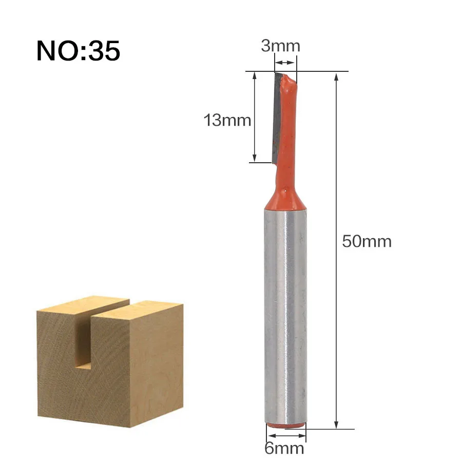 6 мм хвостовик фреза инструмент для обработки дерева фреза прямой концевой фрезы триммер очистка заподлицо угловая круглая бухта коробка биты инструменты - Длина режущей кромки: NO35