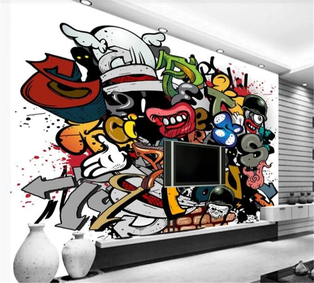 

beibehang Custom 3D mural fashion colorful cartoon graffiti bar KTV tooling background wall decoration painting wallpaper