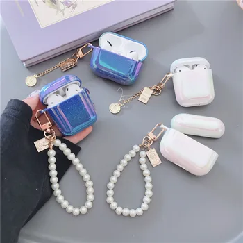 

3D Glitter Pearl Bracelet Shell Case for Airpods Rainbow Headphone Earphone Case for Apple Airpods 1 2 Pro Cover with Keychain