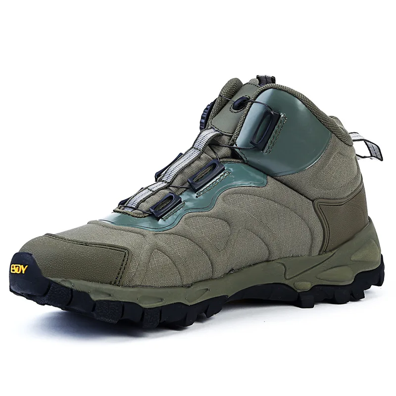  Men Casual Work Shoes Spring Automatic Buckle Waterproof Canvas Combat Ankle Boot Tactical Military
