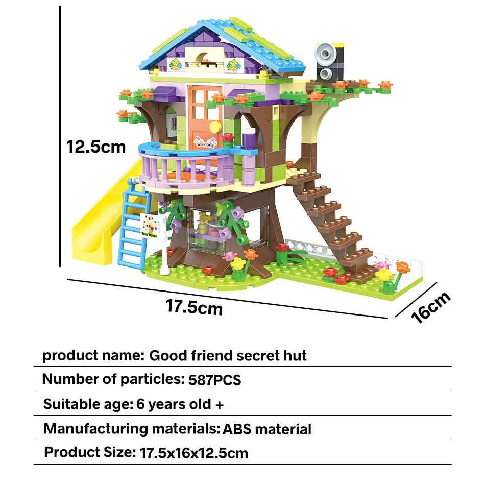 Blocos de Construção Educativos para Meninas Ctiy Menina Árvore Casa Amigos Cabana Secreta Figura ir Kart Tijolos Presente Brinquedos 587 Pçs 4 de construção amigos cabana secreta figura ir