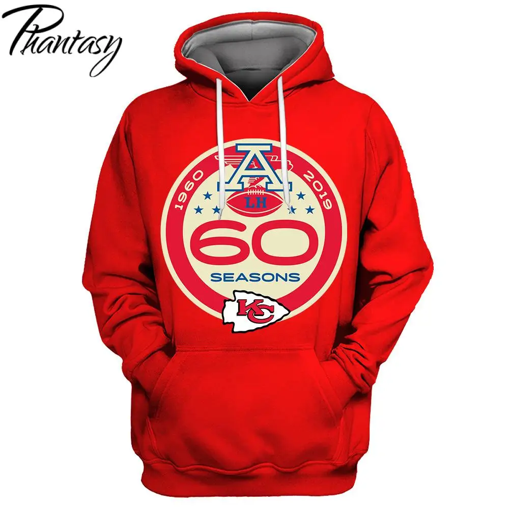 

Phantasy 2020 Kansas City Chiefs 60 Seasons Print America Football Design Hoodie Drawstring Hooded Sweatshirt