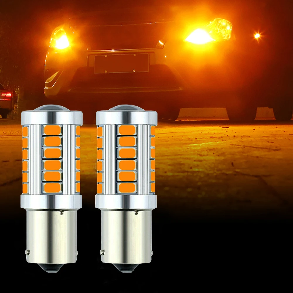 

2pcs BAU15S PY21W LED Canbus No Error 33SMD 1156 LED Turn Signal Lamp Tail Light Amber Yellow Car Universal Brake Lights