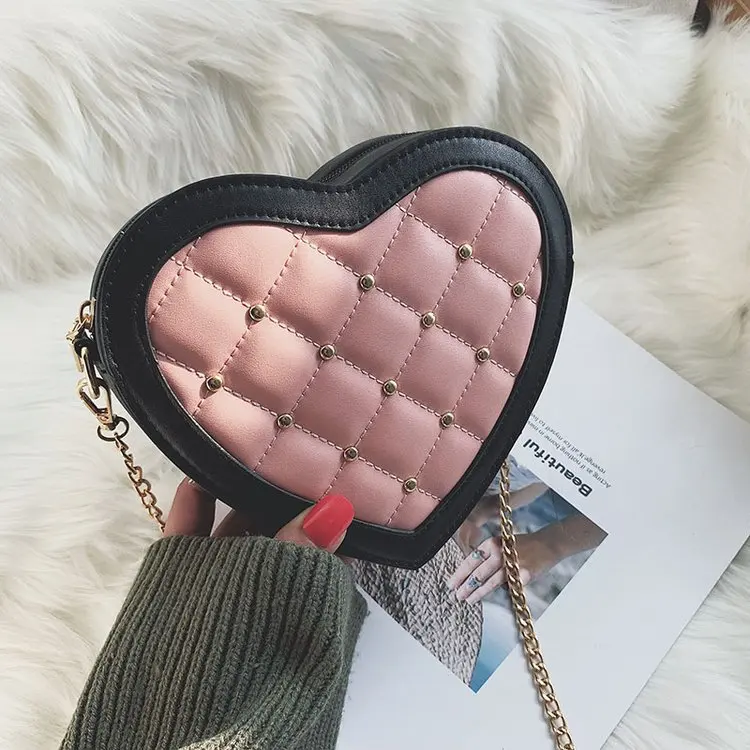 

2018 Korean-style New Style Heart Shape Chain Small Bag Women's Casual Rivet WOMEN'S Bag Fashion Shoulder WOMEN'S Bag