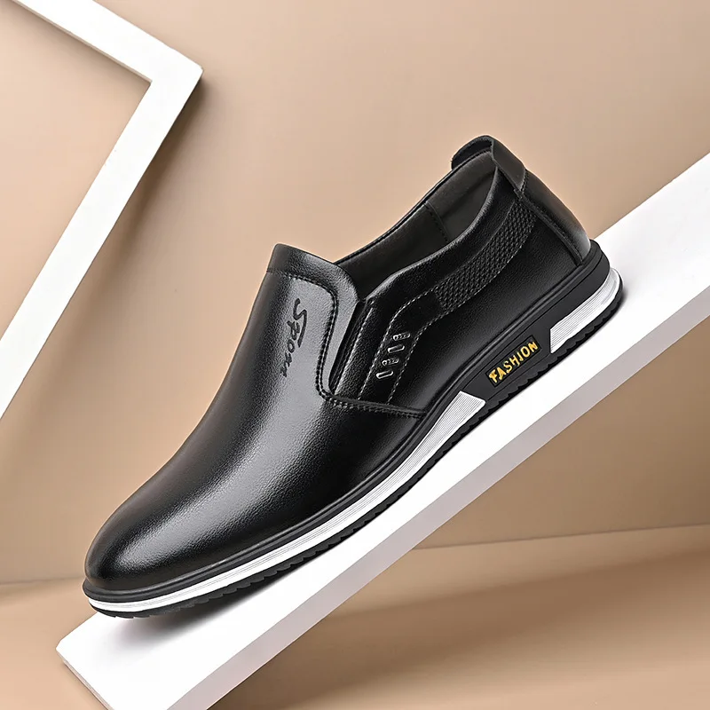 Zapatos casuales de cuero para hombre, zapatos informales de primavera e invierno, transpirables, de cuero británico, sin cordones, color blanco, 2021 - Imagen 4