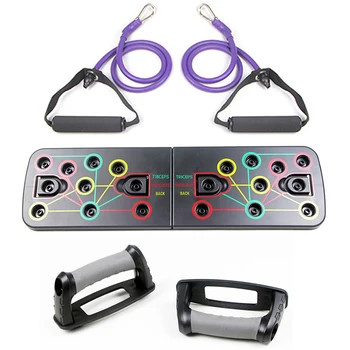 

MultiFunction Foldable Push Up Board System w/ Resistance Tube Band Pull Rope Body Building Exercise Workout Push-up Stand Board