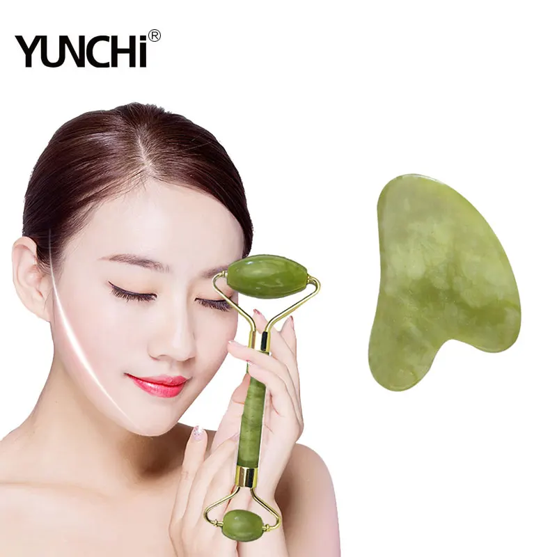 

Natural Jade Gua Sha Roller Massager Face Guasha Scraping Board Facial Lift Promoting Blood Circulation 2 PCS Beauty Care