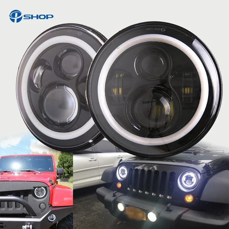 Пара для мотора JK Wrangler TJ 7 дюймов круглый светодиодный фар Белый Halo Ангел глаз/DRL