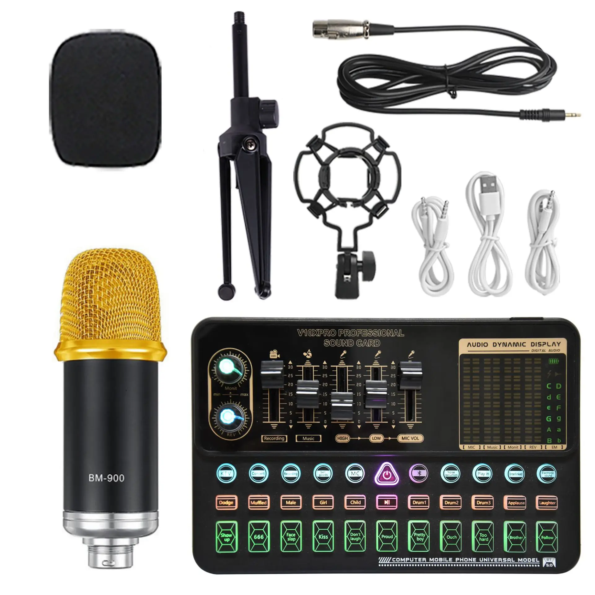 Wireless Karaoke Microphone BM900 Upgraded V10XPRO Sound Card Professional Studio Condenser for PC Computer Phone MIC | Электроника