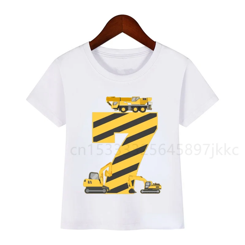 Children's Cartoon Excavator Construction Truck Bulldozer Crane Name Printing T-shirt Boy Girl Birthday Number Funny Gift Tshirt t-shirt design kid