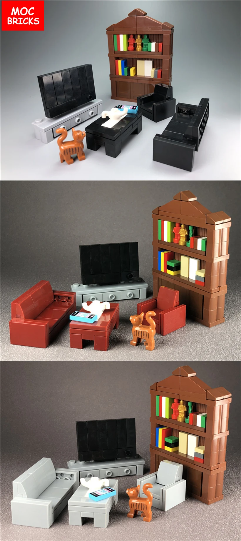 Набор кубики MOC DIY мебель в американском стиле набор диванов книжный шкаф ТВ