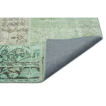

Handmade Green Vintage Overdyed Patchwork Area Rug 160x230 Cm-5'3''X7'7''
