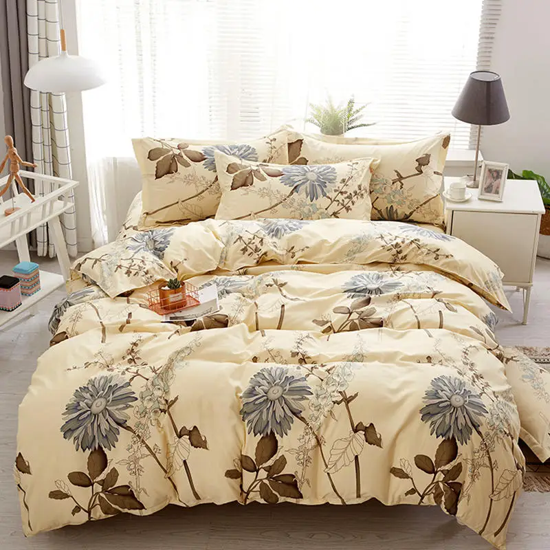 

Yaapeet 3/4pcs Plant Printed Bedding Set Solstice Cartoon Partten Bed Linens High Quality Pillowcase Soft Warm Duvet Cover