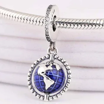 

Original Blue Enamel Spinning Globe With World Map Pendant Bead Fit 925 Sterling Silver Bead Charm Pandora Bracelet Diy Jewelry