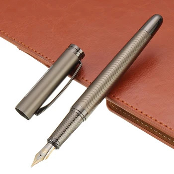 

Luxury Office Business Metal Gray Fountain Pen 0.5mm Black Nib Writing Ink Pens School Stationery Gifts Supplies High Quality