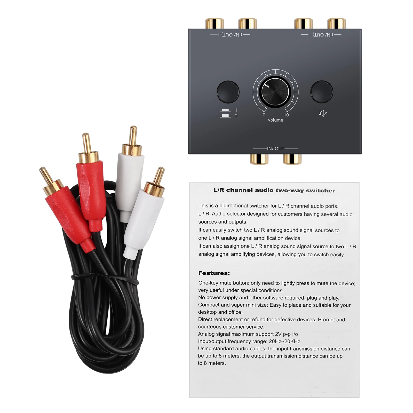 Neoteck Portable 2X1/1X2 L / R ׷   ó RCA ׷  ġ  й (Ұ ư )