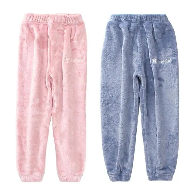 Детская Пижама для мальчиков и девочек; теплые штаны; удобная мягкая фланелевая одежда с вышивкой в Корейском стиле; милая однотонная одежда