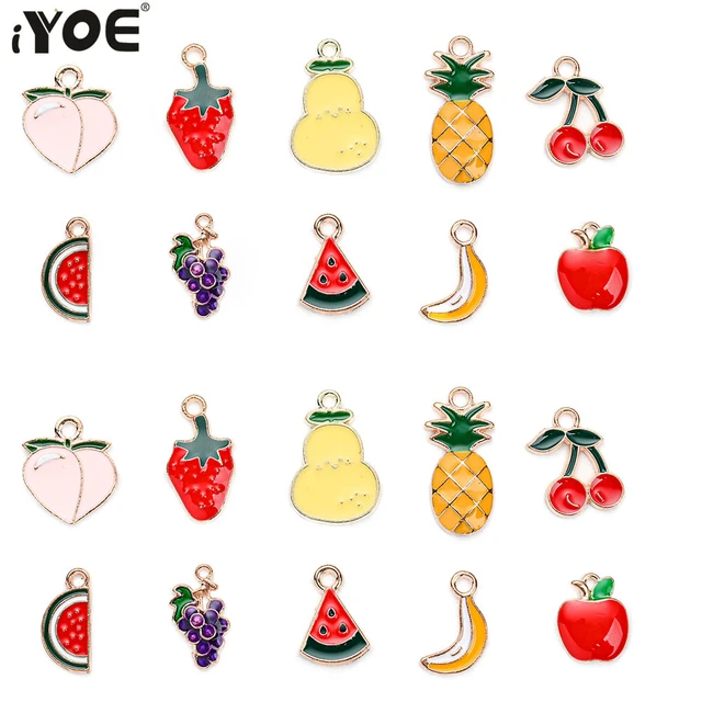 30 Mixed Fruit Charms Strawberry Watermelon Apple Pineapple Banana Enamel  Alloy Drop Oil Charms For Jewelry Making - Buy Charms For Jewelry