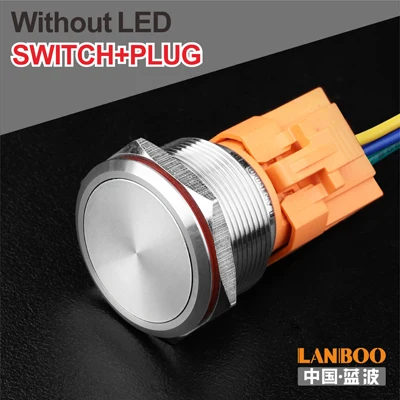 LANBOO с фокусным расстоянием 25 мм антивандальный кнопочный переключатель с подсветкой металла переключатель - Цвет: Without LED Plug