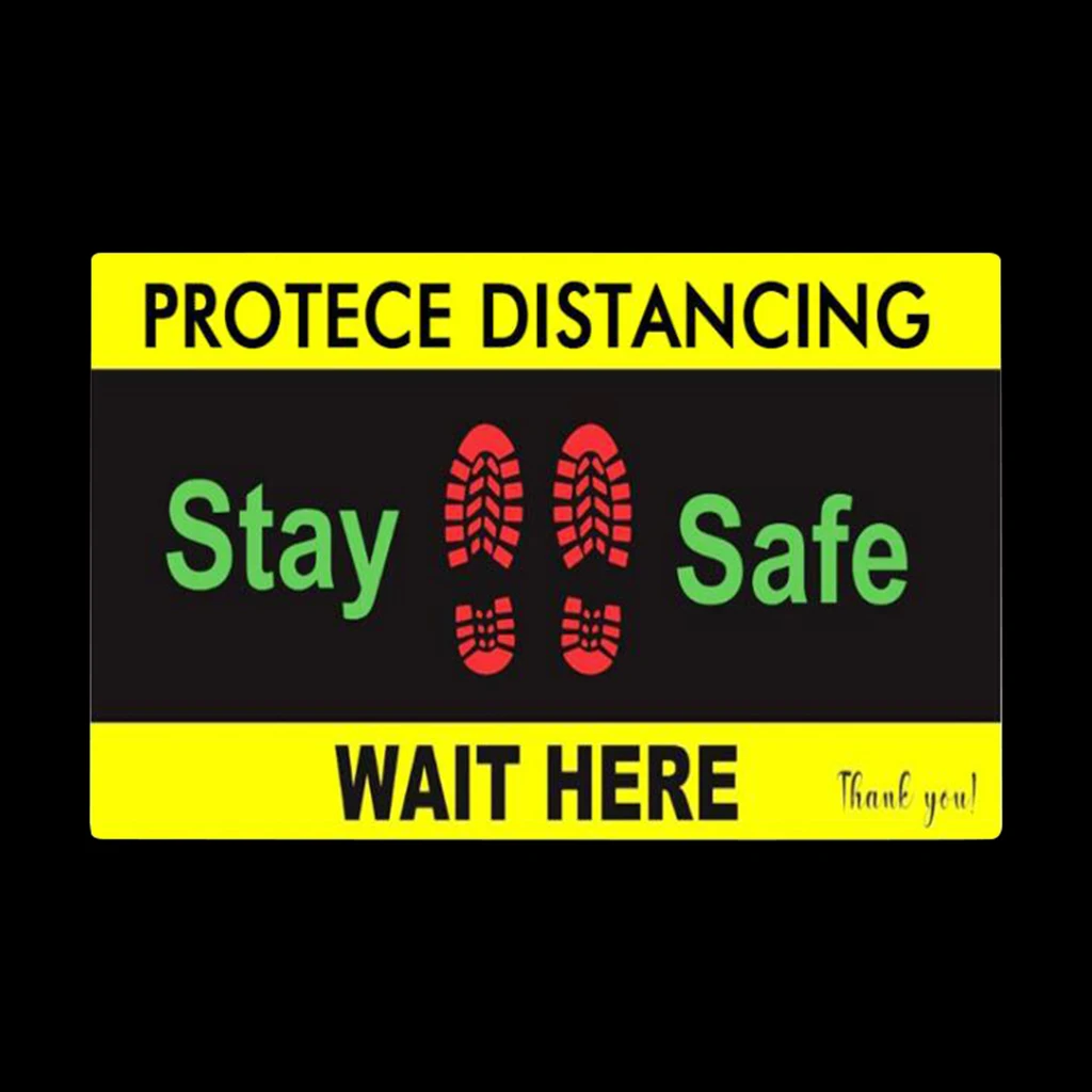Rectangular Vinyl Social Distancing Floor Signs Wait Here Public Sticker Label Decal Marker Warning Anti-Slip Crowd Control