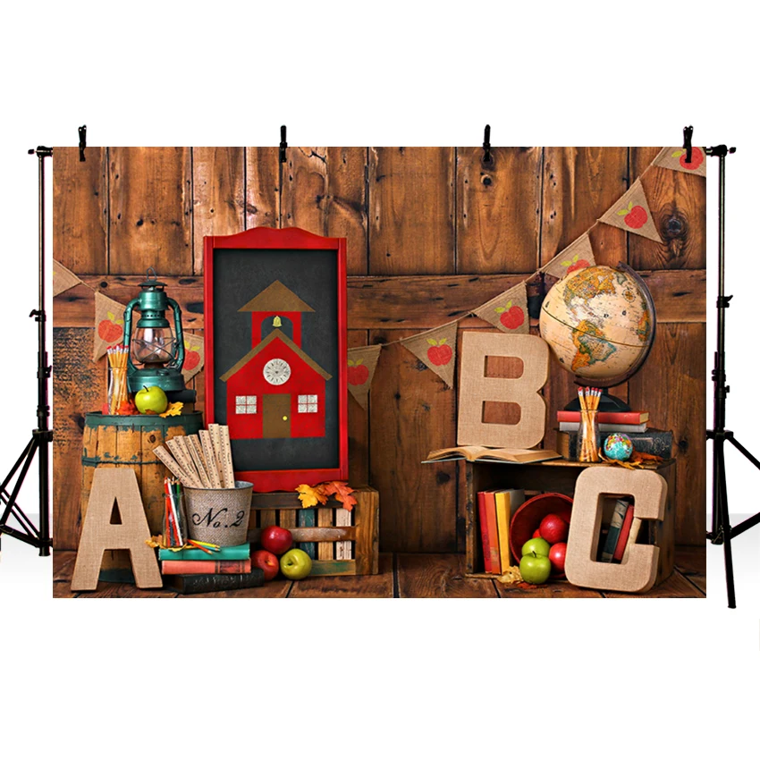 

Back To School Book Wood Party Planks Custom Photo Studio Background Backdrop Vinyl Photo Backdrop for Birthday Photo Background