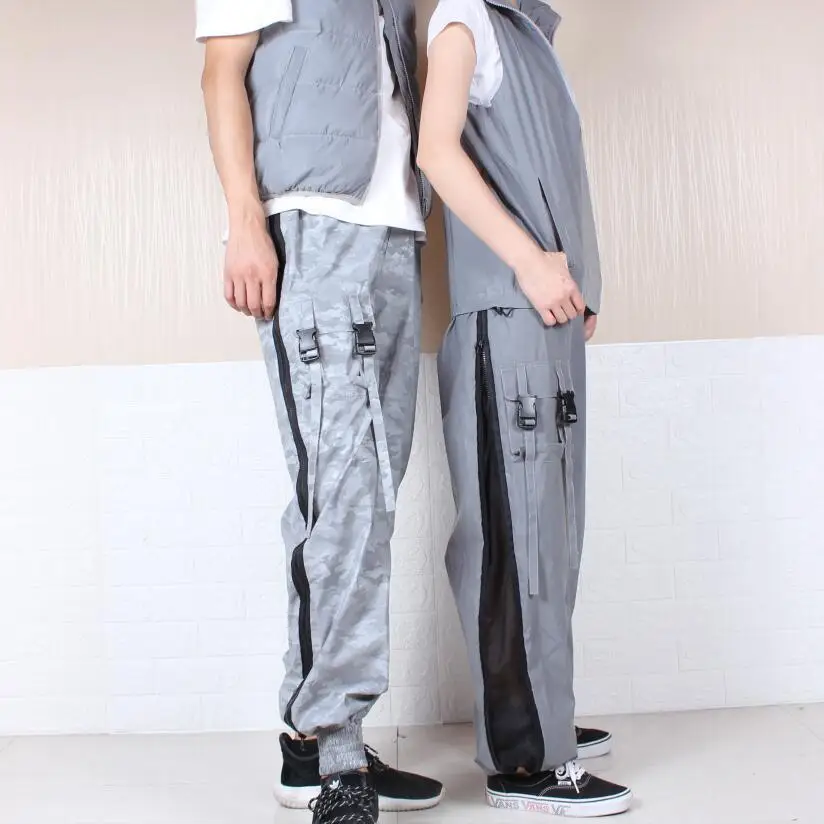 

Autumn Couples Fully Reflective Cargo Trousers Double Zip Breathable Camouflage Night Light Skinny Pants Europe And America Larg