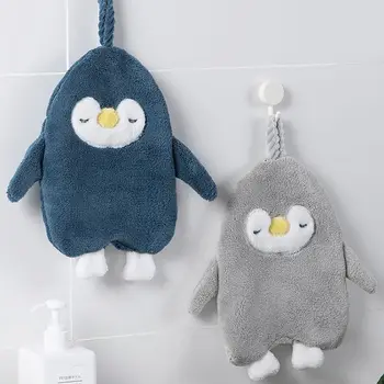

New Cartoon Animal Penguin shaped Hanging Hand Towel Washcloths Soft Coral Velvet Towels Kitchen Dishwashing Towel