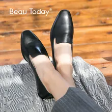 BeauToday/женские лоферы из телячьей кожи; Брендовая женская обувь на плоской подошве с квадратным носком без застежки; обувь высокого качества ручной работы; 27089