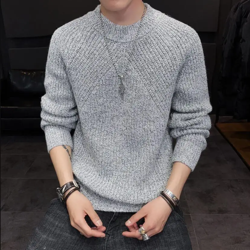 Осенний зимний хлопковый тонкий свитер мужской пуловер Повседневный джемпер для мужчин вязанная Корейская стильная одежда размера плюс S-5XL