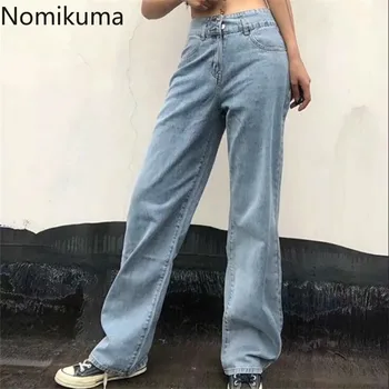 

Nomikuma Fall 2020 Women Jeans Pants High Waisted Long Trousers Causal Korean Demin Wide Leg Pants Pantalones De Mujer 6B994