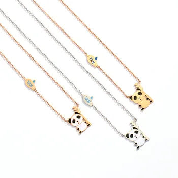 

Stainless Steel Cute Panda Shape Necklace Female Cartoon Animal Simple Clavicle Chain Womens Fashion Jewelry Birthday Gift
