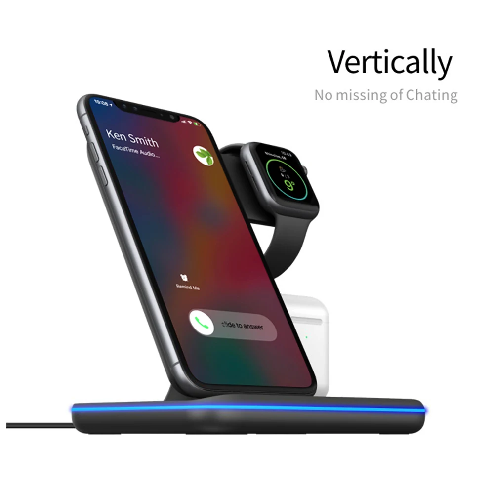 3 in 1 Wireless Charger 15W Fast Work Stand Applicable for Apple Mobile Phone Watch Android Headphones China for iPhone XR